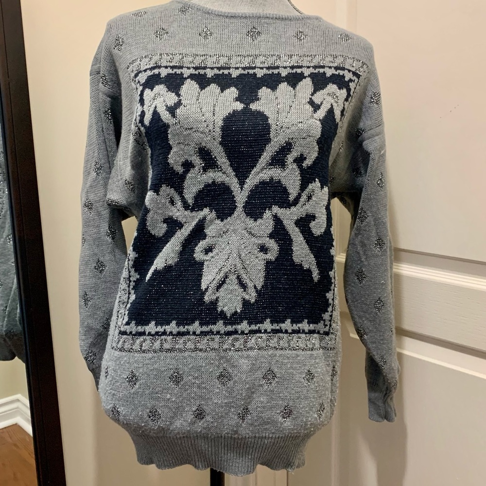 Vintage Mondi wool silver metallic [Christmas sweater 90s Y2K sparkly holiday]
